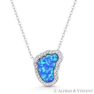 Lab-Created Opal CZ Crystal 925 Sterling Silver Baby Foot Print Necklace Pendant